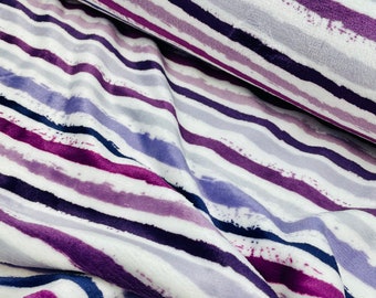 Plush fleece fabric | Soft and fluffy fleece | Purple stripes | Sold by half meter