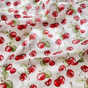 Printed Double gauze | Delicious cherries | 100% cotton | Light muslin fabric | Sold by the half meter