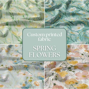Jersey, French terry, maglia a coste, softshell, pile e altro / Stampato su richiesta / Disegno di fiori primaverili ad acquerello / Venduto a metri