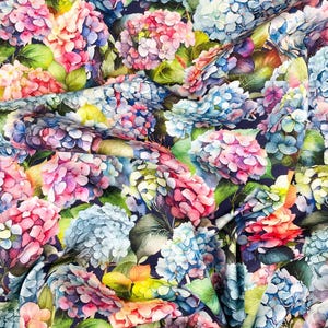 Jersey knit fabric | Rainbow hydrangea | Soft and stretchy cotton knit | Sold by half meter