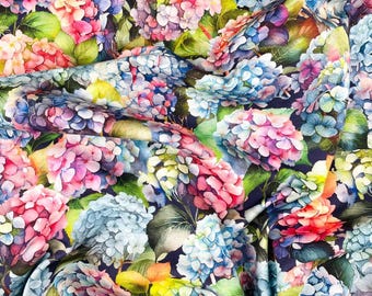 Jersey Strickstoff | Regenbogen Hortensie | Weicher und dehnbarer Baumwollstrick | Verkauf per halben Meter