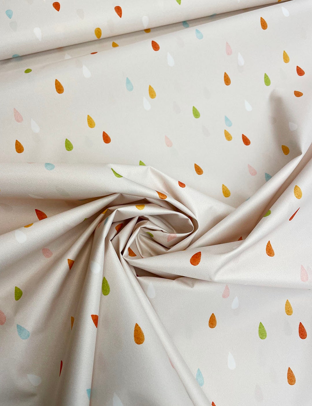 Raincoat Fabric | Colorful Raindrops on Light Beige | for Raincoats ...