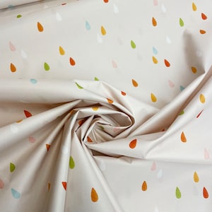 Raincoat fabric | Colorful Raindrops on light beige | For raincoats, stroller covers and dog raincoats | Sold by half meter