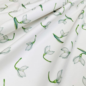 Tejido de punto jersey / Flores de campanillas / Punto de algodón suave y elástico / Vendido por medio metro