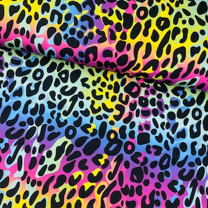 Tessuto softshell - Idrorepellente, antivento - Stampa leopardata arcobaleno - stampato su richiesta al metro