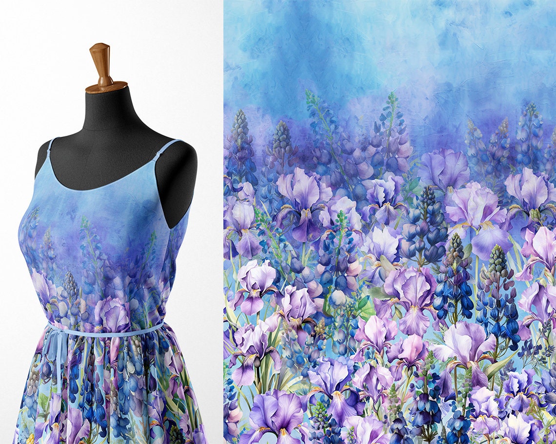 Iris & Lupine Fabric Panel: Baumwolle, Jersey, Bambus, Gaze - 100 cm