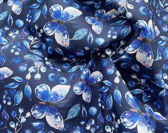 Waterproof Oxford fabric | Blueberries and butterflies | Limited quantity design | Sold by half meter