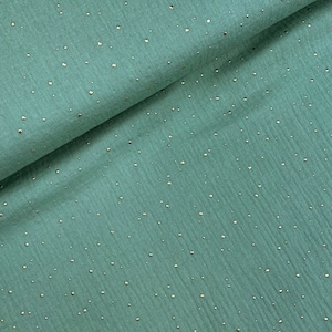 Double gauze | Muslin fabric | Gold foil dots | Sold by half meter