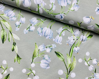 Jersey fabric | Lily of the valley flowers  | Unique design Knit fabric | Printed on demand | Sold by meter