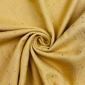 Double gauze | Muslin fabric | Gold foil dots | Sold by half meter