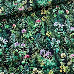 Softshell Fabric: Water Repellent Windproof Outerwear -Clover and Ferns - printed on demand by the meter
