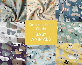 Cotton, Jersey, French terry, Rib knit, Softshell, Fleece and more | Printed fabric with baby animals | Choose your design | Sold by meters