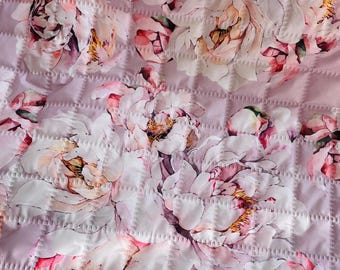 Pink Peonies Quilted Fabric: Water Repellent Padded Outerwear (Half Meter)