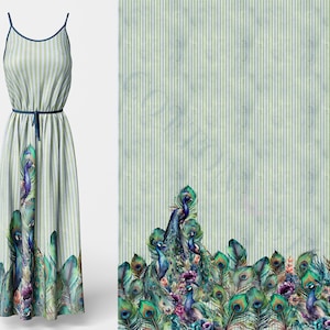 Fabric Design Panel | Peacocks with stripes | Jersey, Double gauze, Cotton, Bamboo, French terry | Printed on demand | Length 200cm