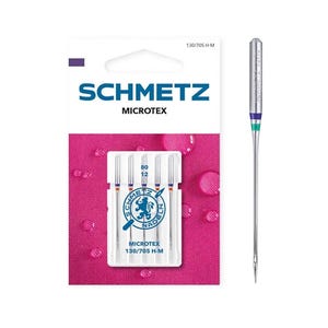 Agujas para máquina de coser SCHMETZ Microtex: punta afilada, telas finas - Paquete de 5