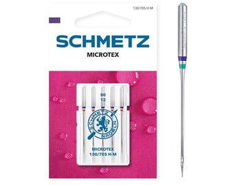 SCHMETZ Microtex Sewing Machine Needles: Sharp Tip, Fine Fabrics - Pack of 5