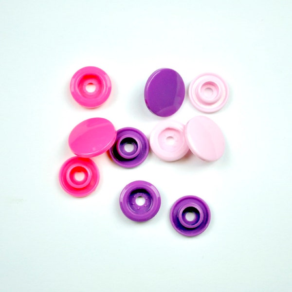 Lot de boutons-pression en plastique - rose, violet, rose layette - pour vêtements de bébé, linge de lit, résistance à la fixation de la lumière