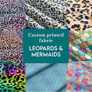 Tryckt tyg: Leopard- och sjöjungfrumönster - Välj din bas