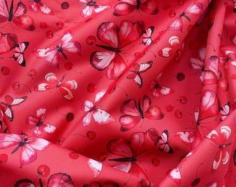 Waterproof Oxford fabric | Cherries and butterflies | Limited quantity design | Sold by half meter