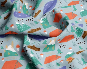 French Terry mit Camping-Print: Baumwoll-Spandex-Mischung
