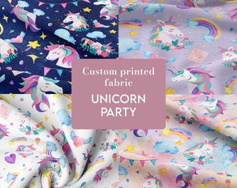 Cotton, Jersey, French terry, Rib knit, Softshell, Fleece and more | Printed on demand fabric with Unicorn design | Sold by meters