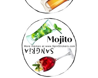 2 Tennis Spin Stickers for Racket Tennis Butts, Racquet spinners in color, Captains or Partner Gifts. For Men & Women,  Beer or Wine?