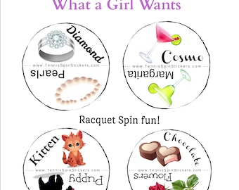 Tennis Birthday Gifts, 4 Stickers for Racket Tennis Butts, Racquet spinners, Best Tennis Gifts for Women, Tennis Team or Captains Gifts,