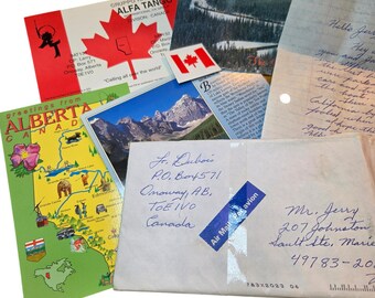 Carte QSL radioamateur vintage de 1999, carte postale et lettre manuscrite de l'Alberta, Canada