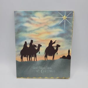 Vintage Christmas Card Three Wise Men Geo & Anna Signed Gold Accent