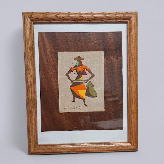 Vintage Virgilio Nabais Artwork Brazilian Woman Farmer Framed 15 X