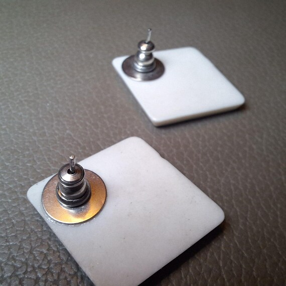 Square Retro Geometric Stud Earring Sparkling Ora… - image 5