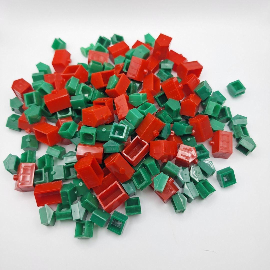 Vintage Monopoly House Hotel Lot Red Green 1960s Board Game