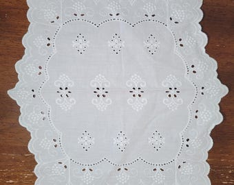 Vintage White Linen 12 Inch Square Doily Scalloped Embroidered Eyelet Lace