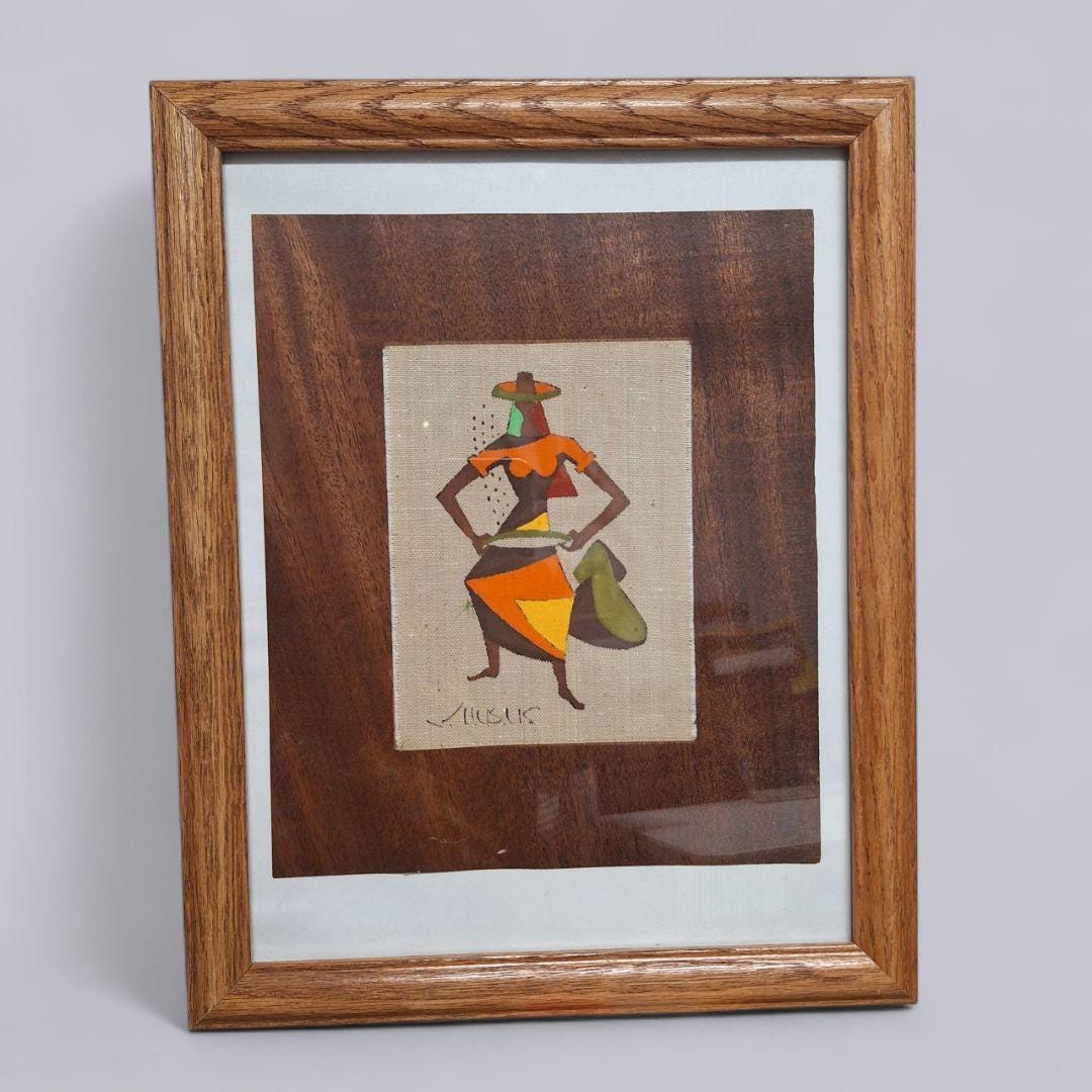 Vintage Virgilio Nabais Artwork Brazilian Woman Farmer Framed 15 X