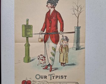 Efímeros vintage Nuestro mecanógrafo Poema Impresión Mujer Niño Perro Buzón Arte 8 X 10