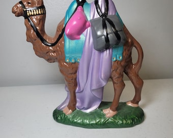 Atlantic Mold Nativity Camel Ceramic Vintage Standing Figurine Brown Teal Purple