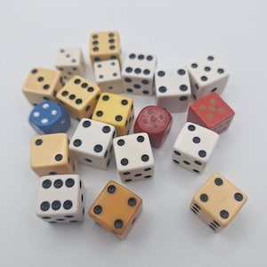 Vintage Dice Lot Board Game Mix Wood Colorful Standard Tan White Red 19 Pieces