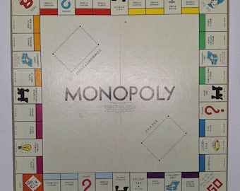 Tablero de juego Monopoly vintage de Parker Brothers, grueso y resistente, original de 1961.