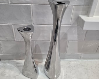 Zestaw metalowych świeczników Nambe Alloy 595/596 w stylu Mid Century Modern MCM