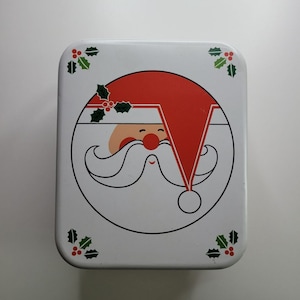 Santa Christmas Tin with Lid Handles Red White