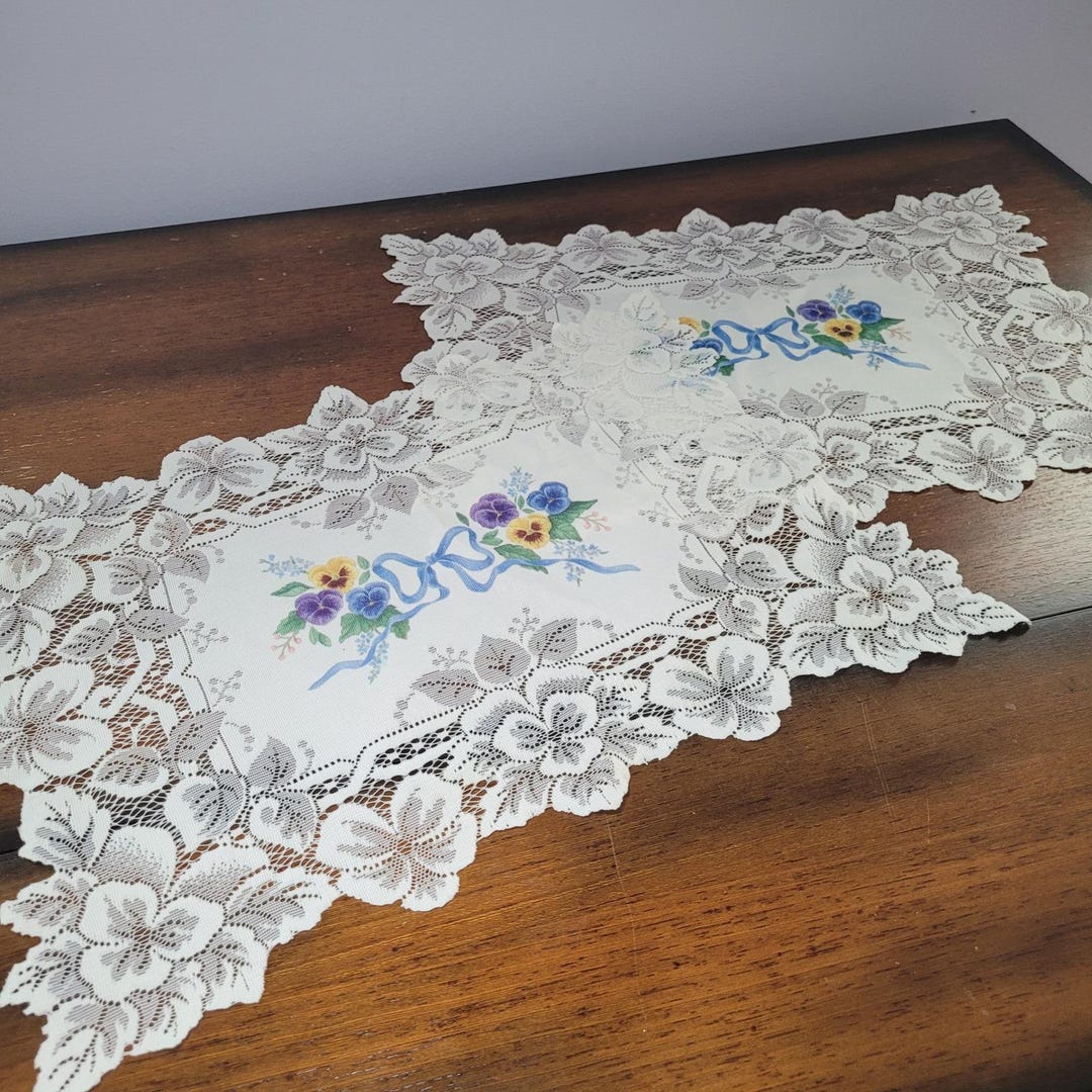 Vintage Pansy Lace Placemats Set of 2 Floral Embroidered Cream Table ...