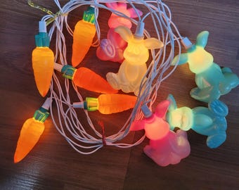 Vintage Rabbit Bunny String Light 8ft Easter Carrots Pastel Blow Tested Working