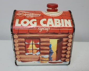 Log Cabin Maple Syrup 100th Anniversary Vintage 1987 Tin 24oz General Foods