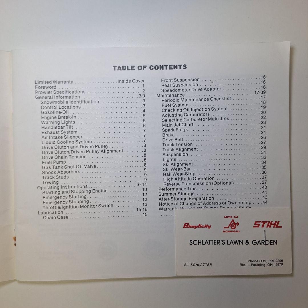 Arctic Cat Prowler Manual Book 1990 Operator Vintage Snowmobile