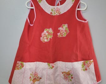 Sukienka niemowlęca Strawberry Shortcake Smock w kolorze czerwonym, ręcznie robiona, 2T