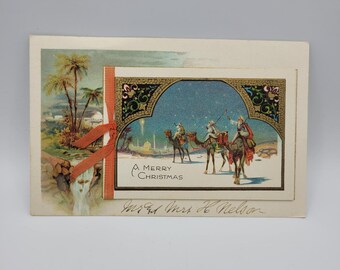 Vintage Merry Christmas Postcard Three Kings Wise Men Ephemera