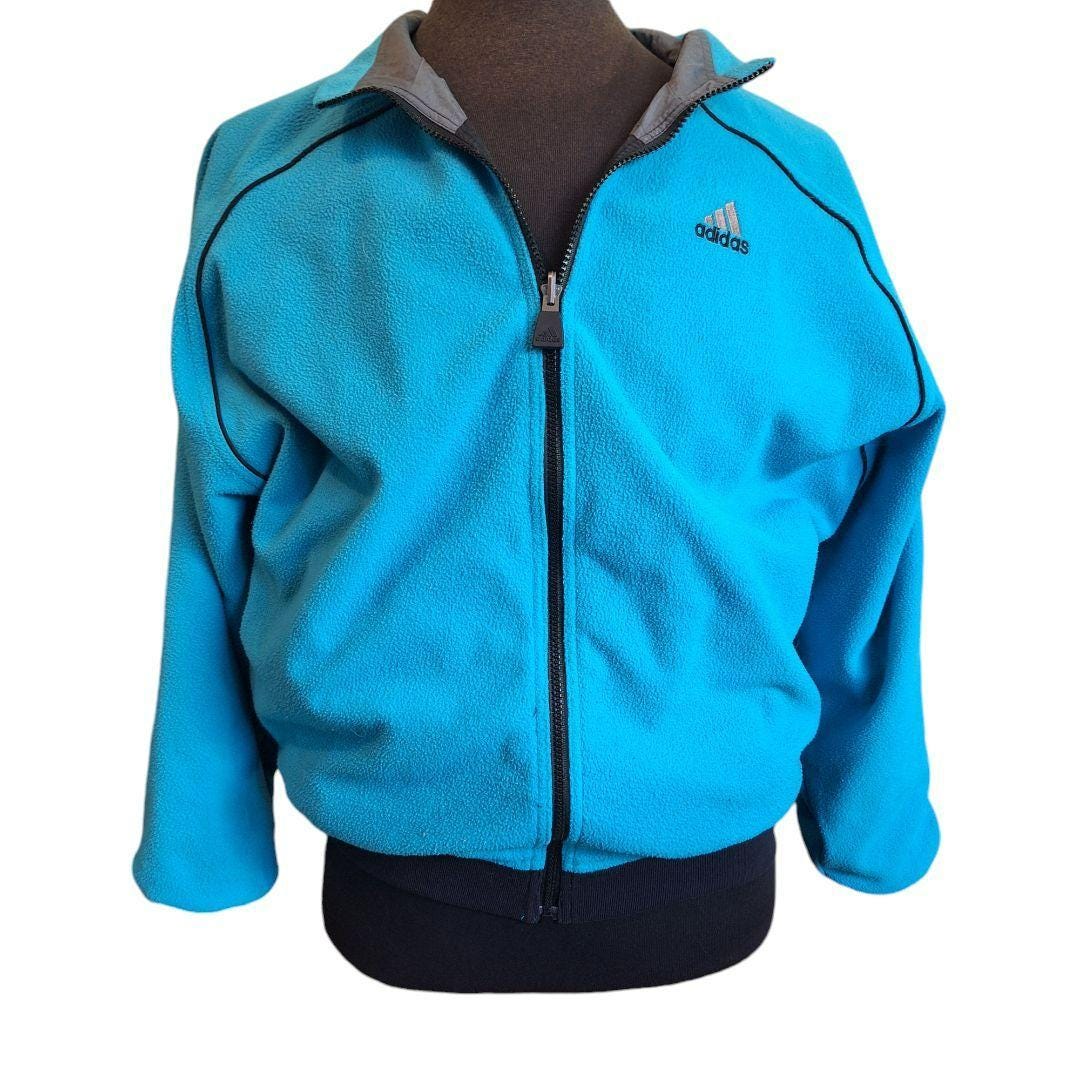 Adidas Reversible Jacket Fleece Blue Black Full Zip Pockets Mens M