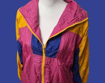 レモン　Vintage popcorn zip up jacket レモン Vintage popcorn zip up jacket Medium 80s Laguna Color Block