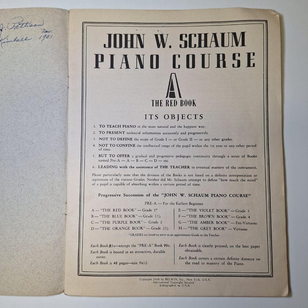 Piano Course Red Book A Schaum Music Vintage Education Teach 1945