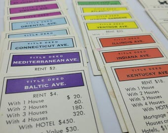Monopoly Original Replacement Deed Cards Property Park Place Vintage Full Set